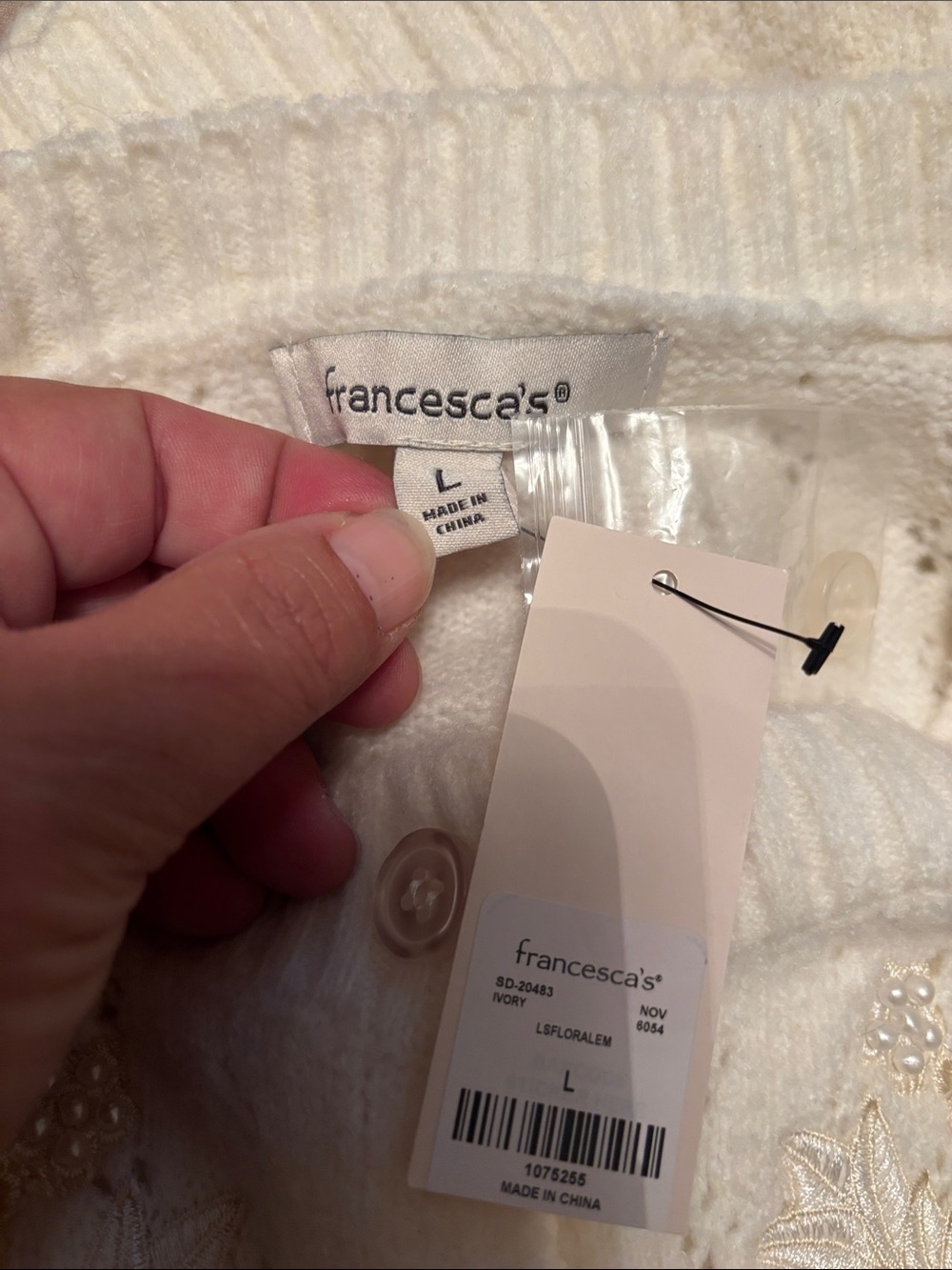 Francesca's Collections Cream Floral Embroidered Button-Up Cardigan - Picture 4 of 5